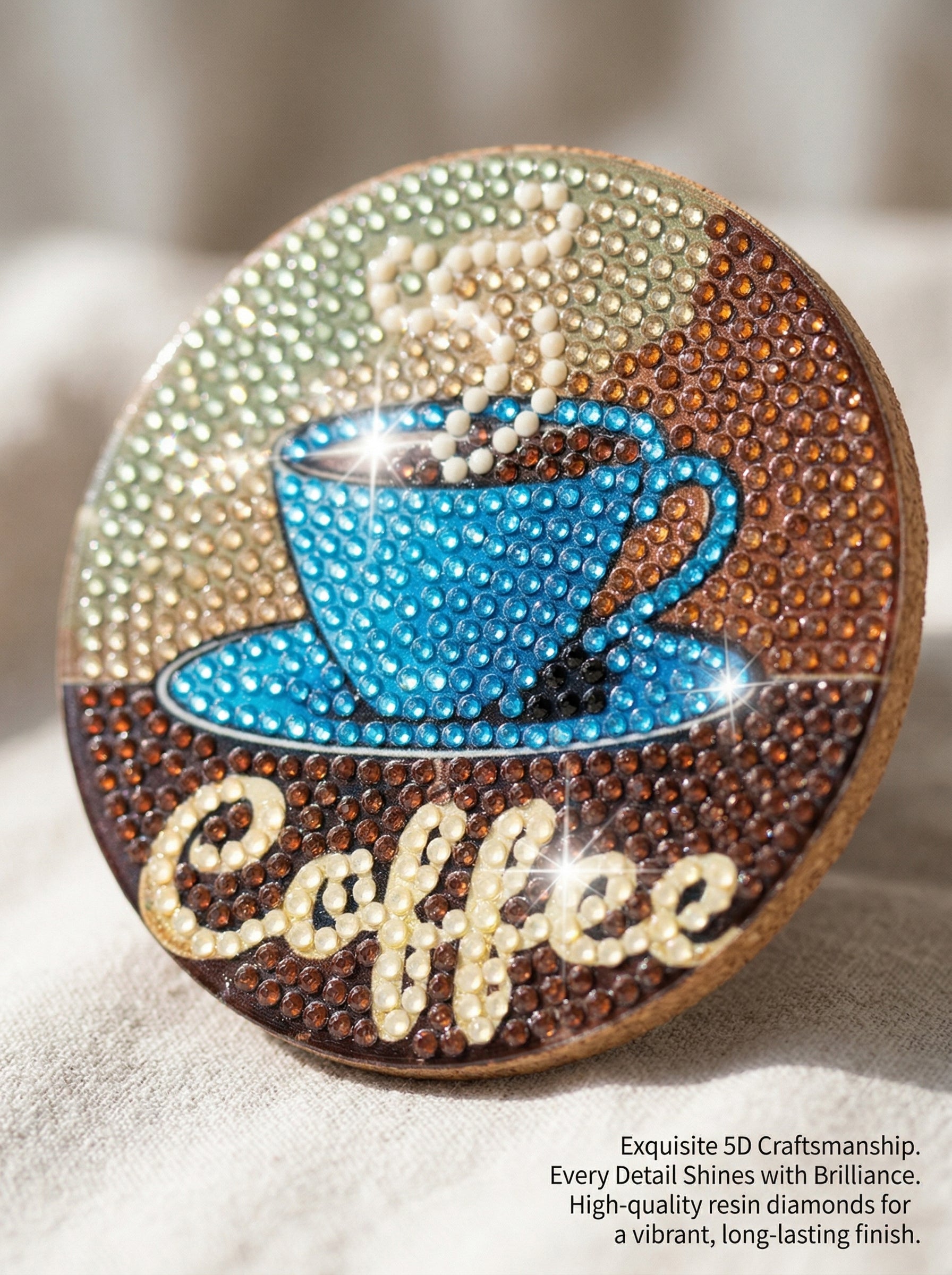 Ju7cer Ensemble de sous-verres de peinture diamant café - 8 pièces carrés sous-verres d'art décoratif avec support | Bricolage DIY pour adultes 4×4 pouces (10×10 cm)