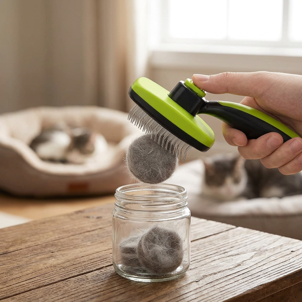 Pecute Peigne rétractable basique pour animaux de compagnie (Petit, avec perles adhésives) | Couleur : Vert + Noir