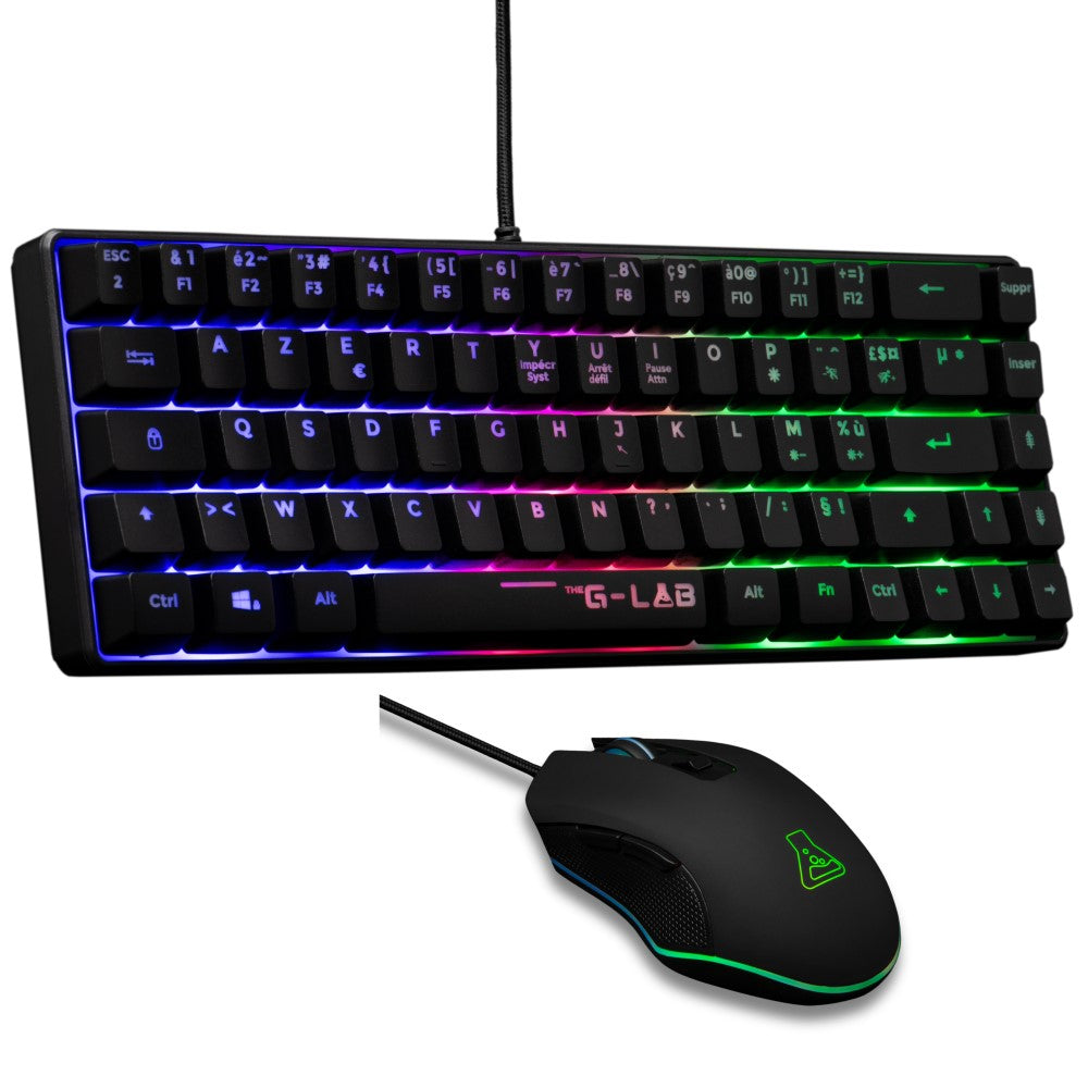 THE G-LAB Hydrogen Combo Set Clavier et Souris Gaming Filaire - AZERTY, 7200 DPI, 6 Boutons - Noir
