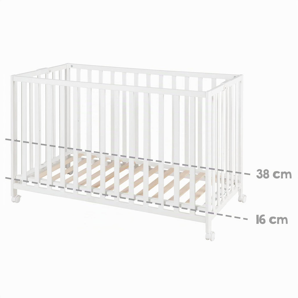 roba Lit bébé pliant en hêtre 60 x 120 cm avec roulettes avec freins (Blanc)roba Lit bébé pliant en hêtre 60 x 120 cm avec roulettes avec freins (Blanc)