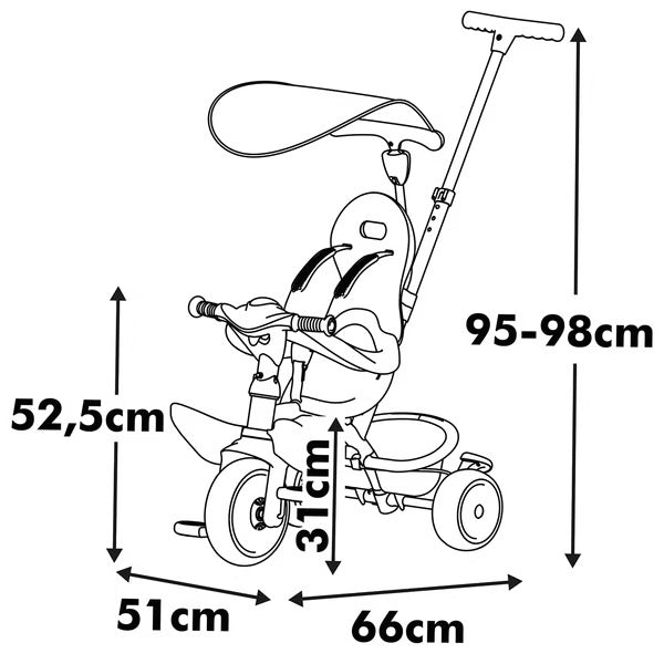 Smoby Life - Tricycle Baby Balade - Evolutif 3 en 1 - Poignée Parentale Réglable - Frein de Parking - Pare Soleil Anti-UV - Matière Recyclée - A Partir de 10 Mois Jusqu'à 3 Ans - Fabrication Espagnole