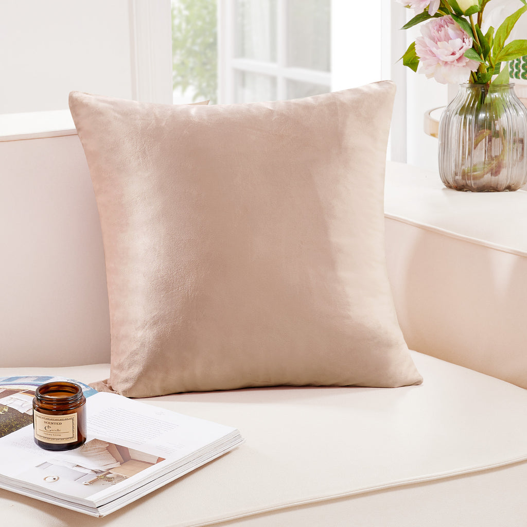 Deconovo Housse de coussin en velours néerlandais, coloris rose poudré, 45 x 45 cm, 1 pièce