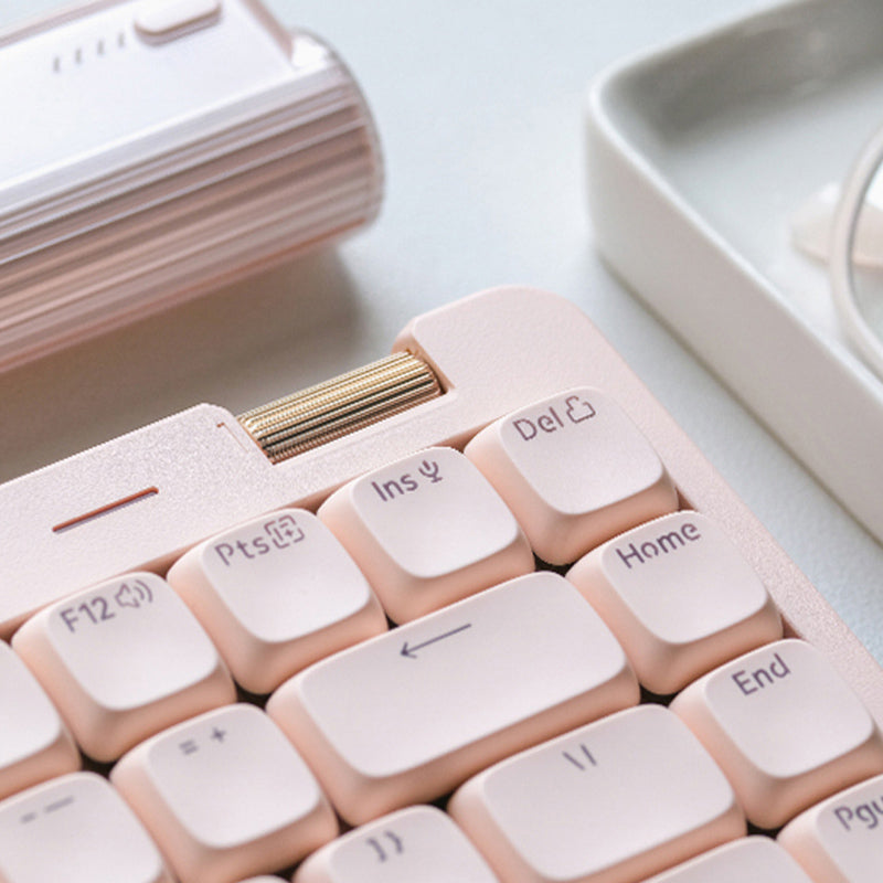 Lofree OE921 clavier de bureau sans fil triple mode 75 %, disposition QWERTY US, 84 touches, interrupteurs linéaires à profil bas, batterie 2000 mAh, molette de volume, rose