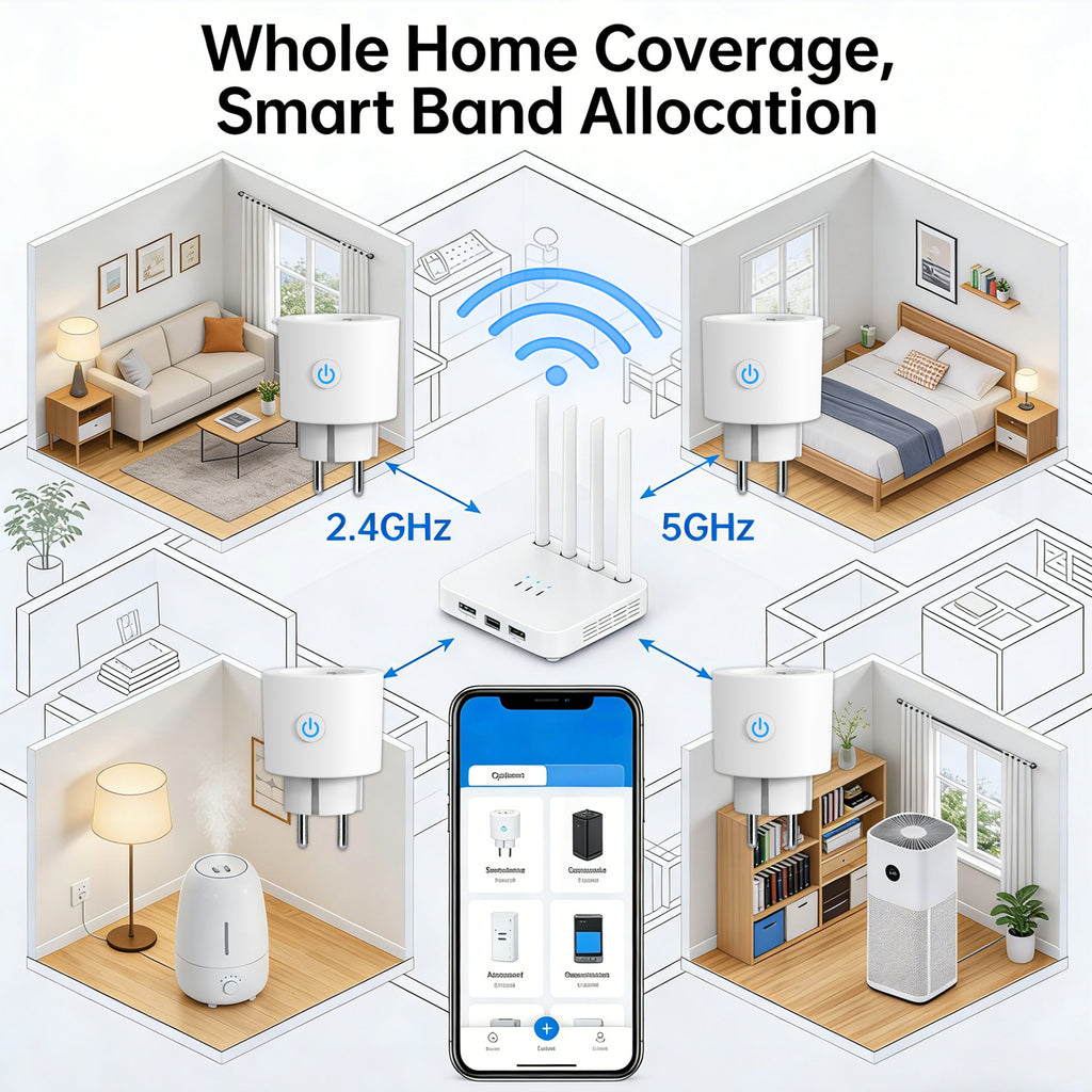 Antela Lot de 4 prises connectées WiFi Alexa 2,4/5 GHz avec mesure de la consommation d'énergie, compatible avec Google Home et application Smart Life