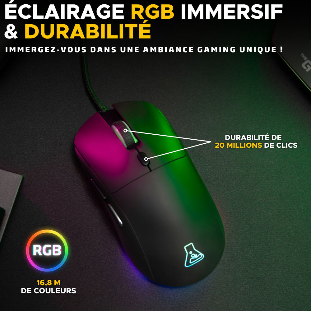 THE G-LAB Kult Cobalt Souris Gaming Filaire - 12800 DPI, 6 Boutons - Noir
