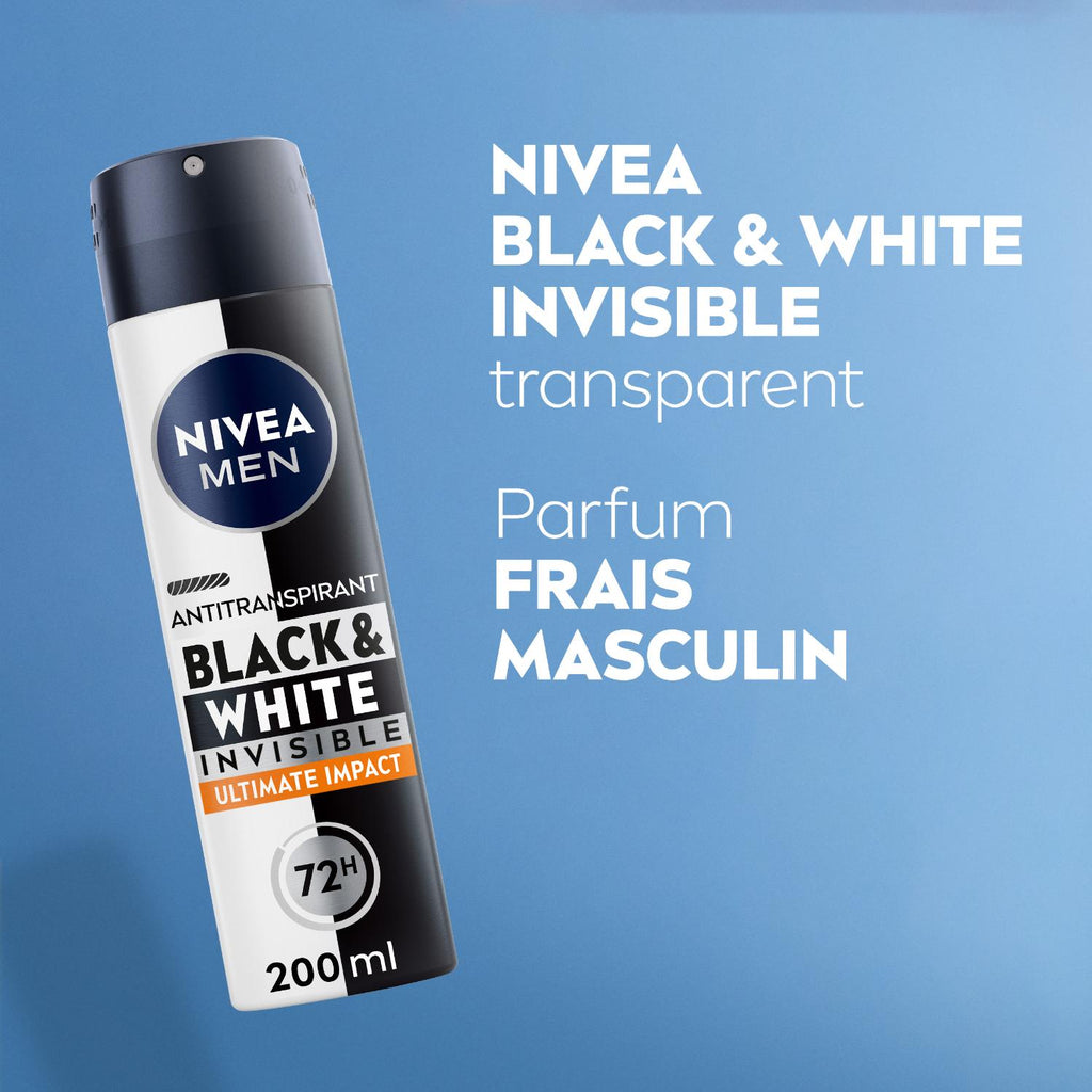 NIVEA MEN Déodorant Aisselles Black & White Ultimate Impact Protection 72h Spray 200 ml
