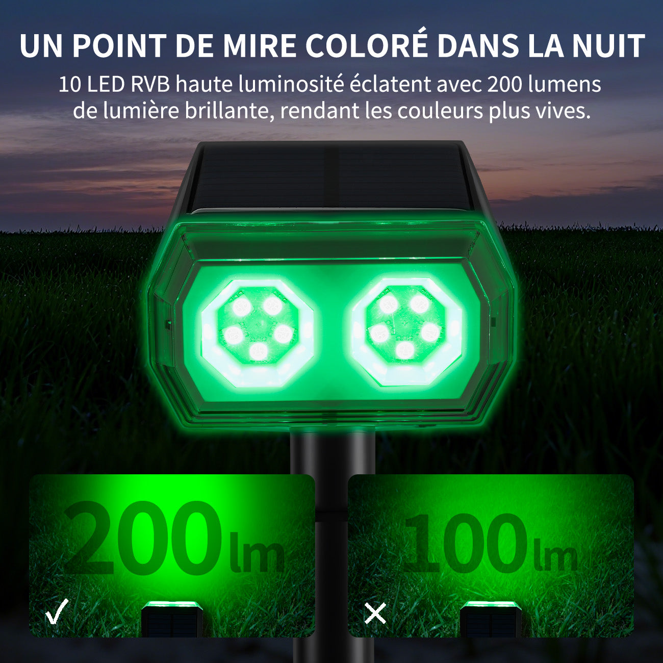 VIVREAL CPD-10 Lot de 2 lampes solaires 48 LED RGB en ABS
