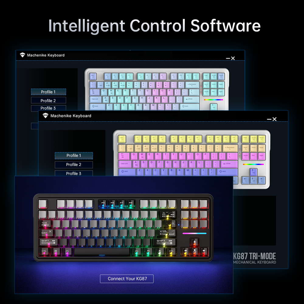 Machenike KG87 Clavier mécanique 80 % tri-mode, Gasket mount, switch latte et disposition QWERTY US - Rose