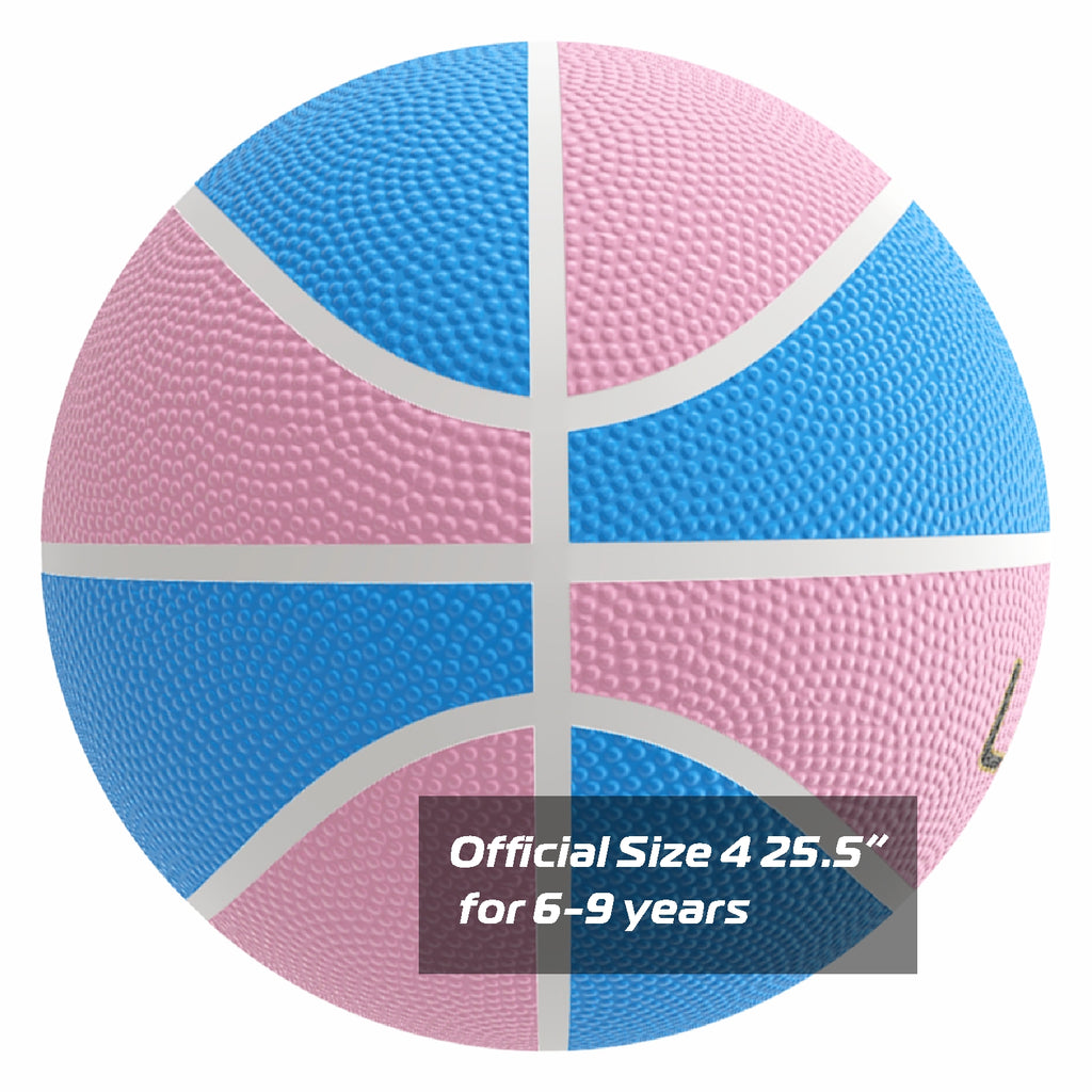 LONGSAIL Ballon de basketball en caoutchouc haute qualité rose/bleu clair - Taille 4