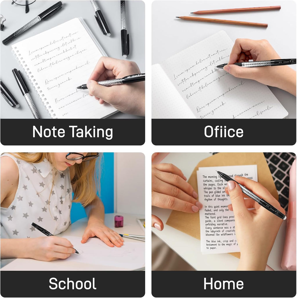 M&G iErase II Lot de 12 stylos gel effaçables, encre noire, pointe fine 0,5 mm, écriture fluide, avec prise en main confortable et capuchon pour école, bureau et agenda