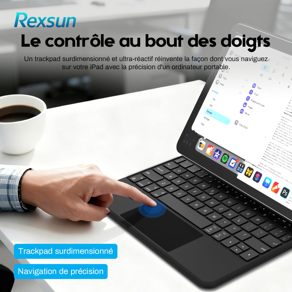 Rexsun Étui Clavier Pour Tablette Design Flottant Magnétique, Housse De Protection Détachable, Pavé Tactile De Précision Pour iPad Pro 11"/Air 10,9"/11", Modèle P11-1 Noir