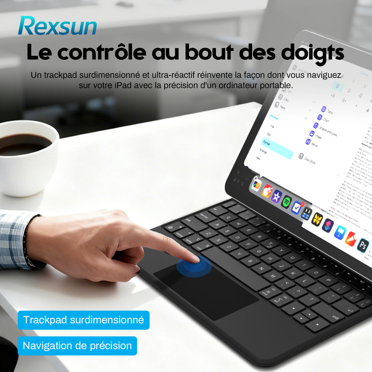 Rexsun Étui Clavier Pour Tablette Design Flottant Magnétique, Housse De Protection Détachable, Pavé Tactile De Précision Pour iPad Pro 11"/Air 10,9"/11", Modèle P11-1 Noir