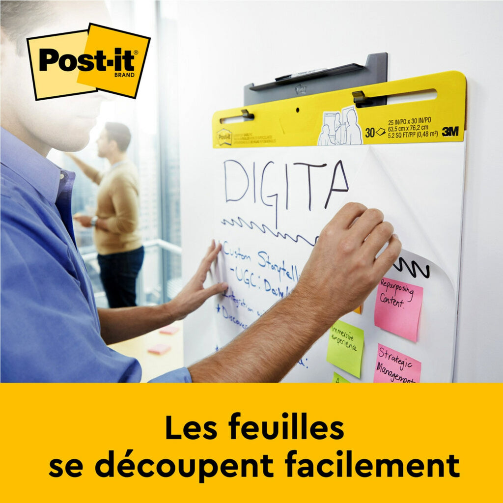 Post-it Tableau de réunion super adhésif 100 % recyclé, 559RP-3, 2+1 offerts, 63,5 cm x 76,2 cm, 30 feuilles/planche, 3 planches/lot, 100 % PEFC, SGSCH-PEFC-COC-110078
