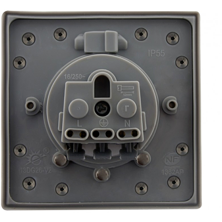 Zenitech Prise de sol 16 A, 2 pôles + terre - Finition en aluminium brossé - Indice IP55 - Monoprise