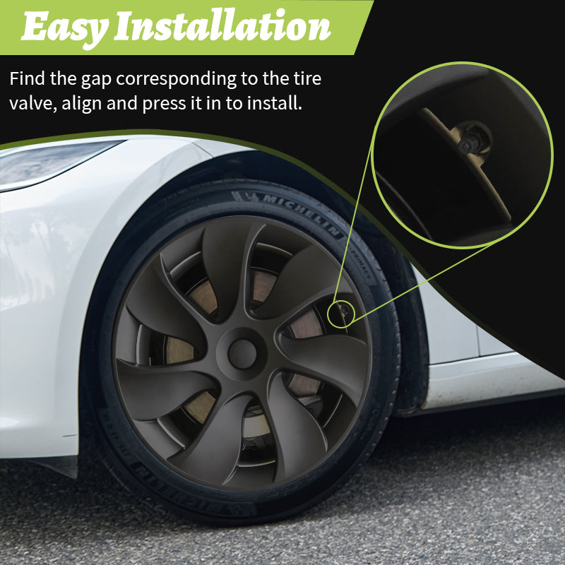 4PCS Cache Jante Premium Pour Tesla Model Y (2020-2024) 19 Pouces Cache Jantes Noir Mat Style Cyclone Couverture Complète Couverture Protectrice Exclusivement Pour Model Y (2020-2024)