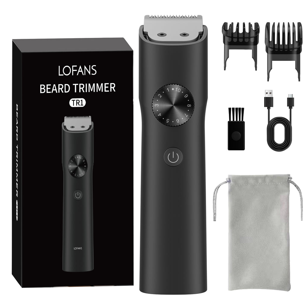 Tondeuse à barbe pour hommes, tondeuse sans fil étanche avec 40 réglages de longueur ajustables, écran LED, rasoir électrique rechargeable par USB pour hommes, kit de toilettage précis pour la barbe, les cheveux du visage et les voyages