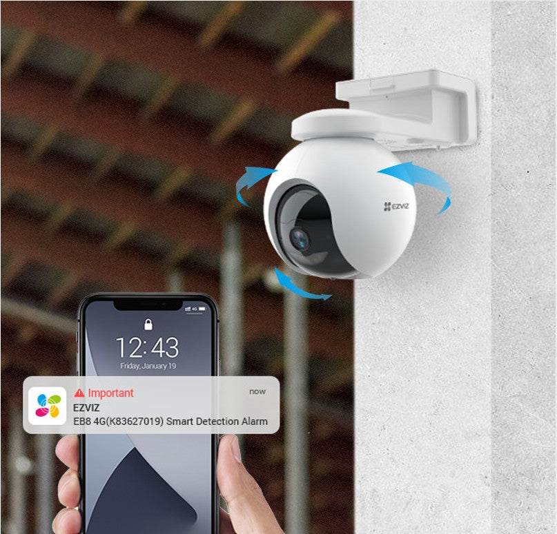 EZVIZ EB8 Caméra extérieure motorisée 2K 4G avec suivi automatique, détection de personnes, vision nocturne en couleur, audio bidirectionnel, blanc