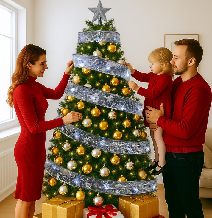 Ju7cer Guirlande lumineuse à rubans 5 m, 50 lumières, 2 paquets de piles , décoration de sapin de Noël, blanc argenté, atmosphère festive, convient pour l'intérieur et l'extérieur