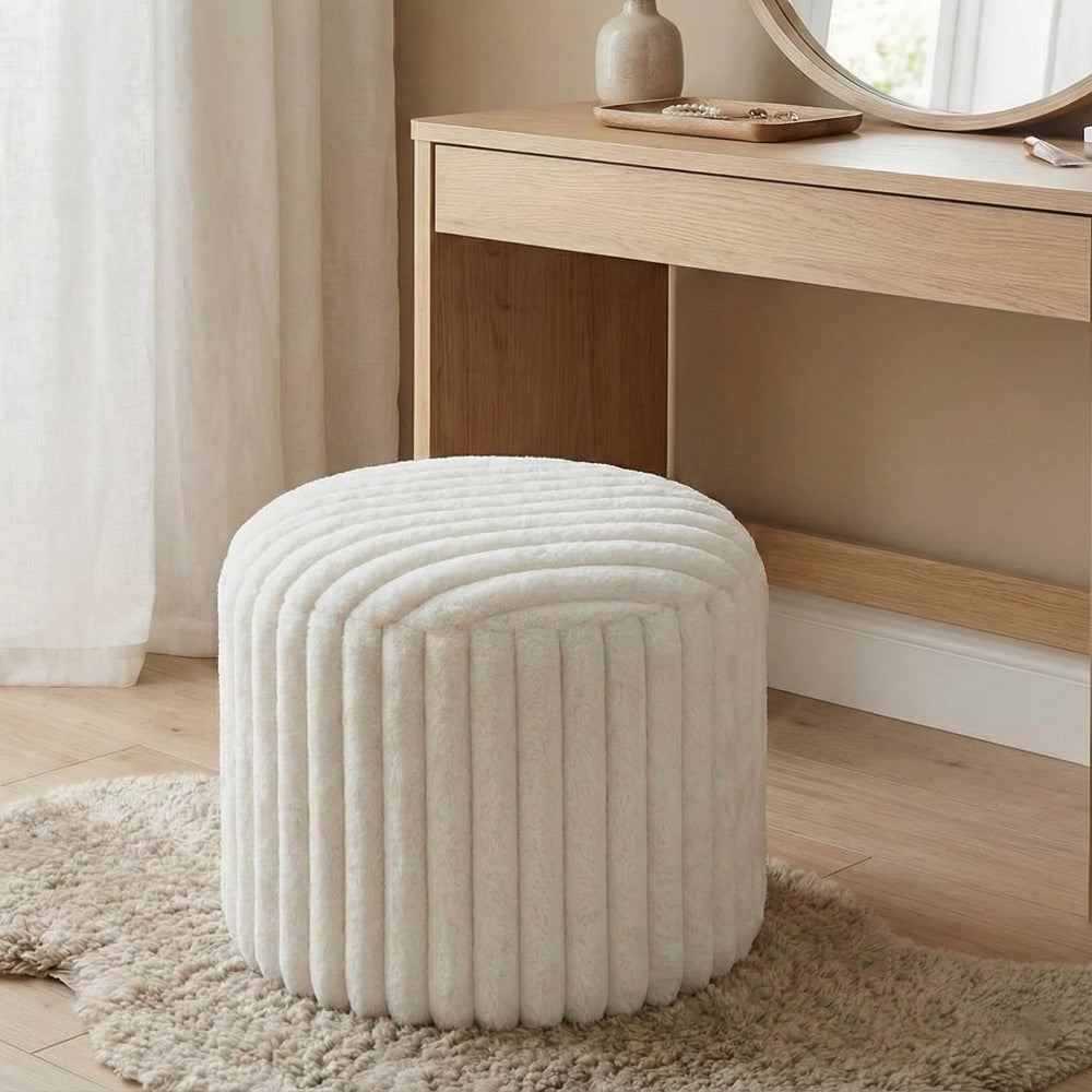 Pouf rond en fausse fourrure, coussin de pieds en forme de haricot, avec rembourrage en mousse, pouf ottoman rembourré pour repose-pieds, tabouret de coiffeuse, tabouret de pieds 38 x 50 cm pour canapé et salon, blanc