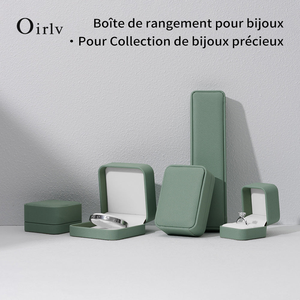 Oirlv Boîte à bague en cuir PU, boîte à bijoux vert clair, boîte cadeau pour boucles d'oreilles, colliers et bracelets, boîte d'emballage pour demande en mariage et anniversaire