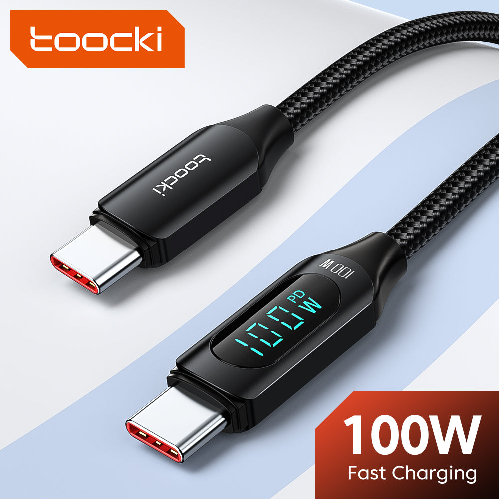 Toocki Câble USB-C 1 m 100 W charge rapide avec affichage LED compatible avec iPhone 17, 16, 15 Pro Plus, Pro Max Air, iPad Pro, Samsung Galaxy S24, S23, Switch, MacBook Air, Pixel