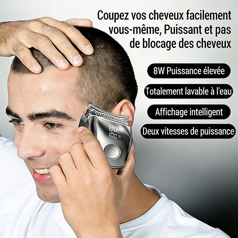Komingdon Tondeuse à cheveux sans fil rechargeable Homme Coupe précise Nettoyage facile Longue autonomie Argent