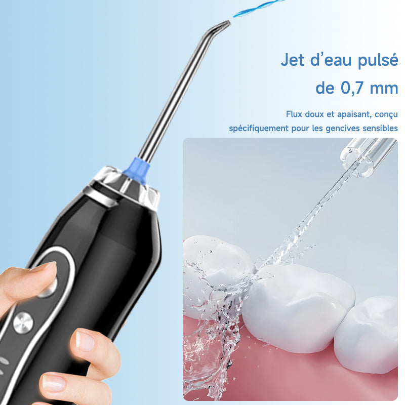 h2ofloss Hydropulseur dentaire portable, batterie 2500 mAh, 140 psi, 5 canules, étanche IPX7, 5 modes, rechargeable par USB - Noir