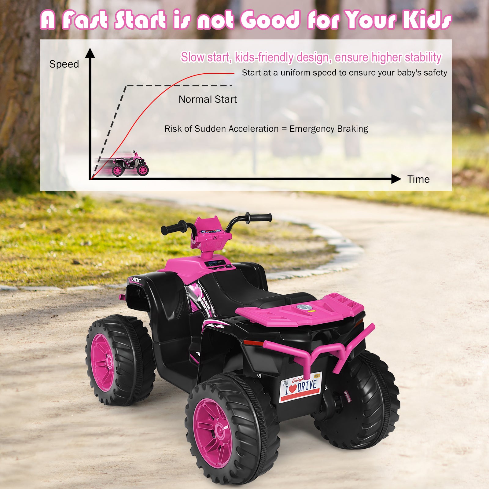Quad électrique pour enfants, avec batterie et éclairage LED