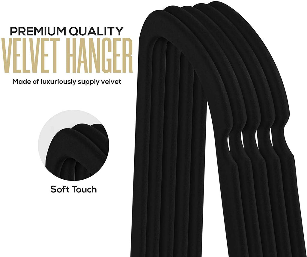 ANQI Lot de 20 cintres en velours antidérapants avec barre pour cravate - Noir