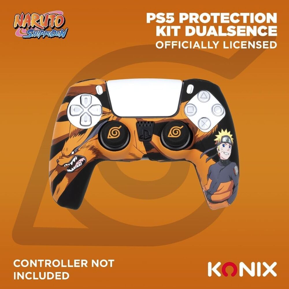 KONIX Naruto Shippuden Coque de protection pour manette DualSense PS5 - Silicone - Croix directionnelle - Motif Kurama/Kyûbi et Naruto - Noir