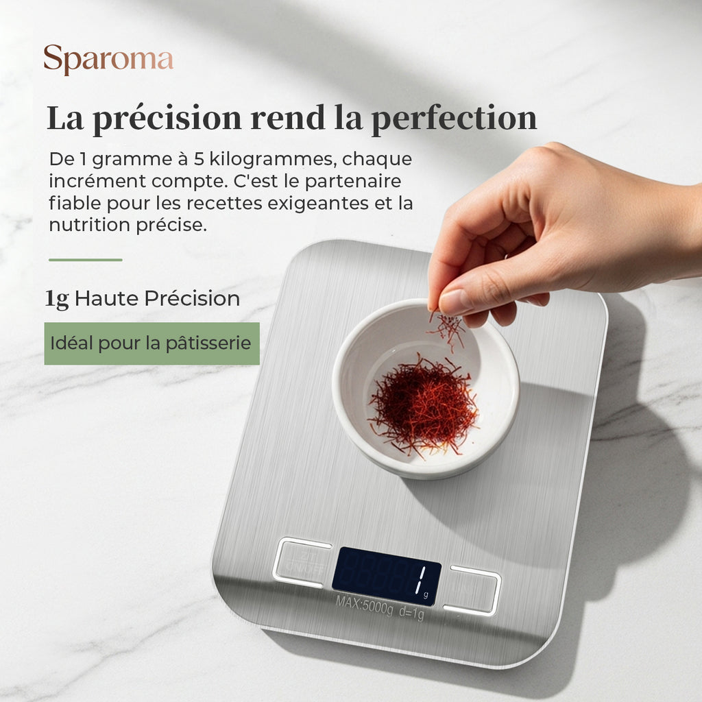 Balance de cuisine électronique Vivreal CFC-03White, capacité de 5 kg/précision de 1 g, commutation multi-unités, panneau anti-empreintes digitales en acier inoxydable, pour une utilisation en cuisine, blanc