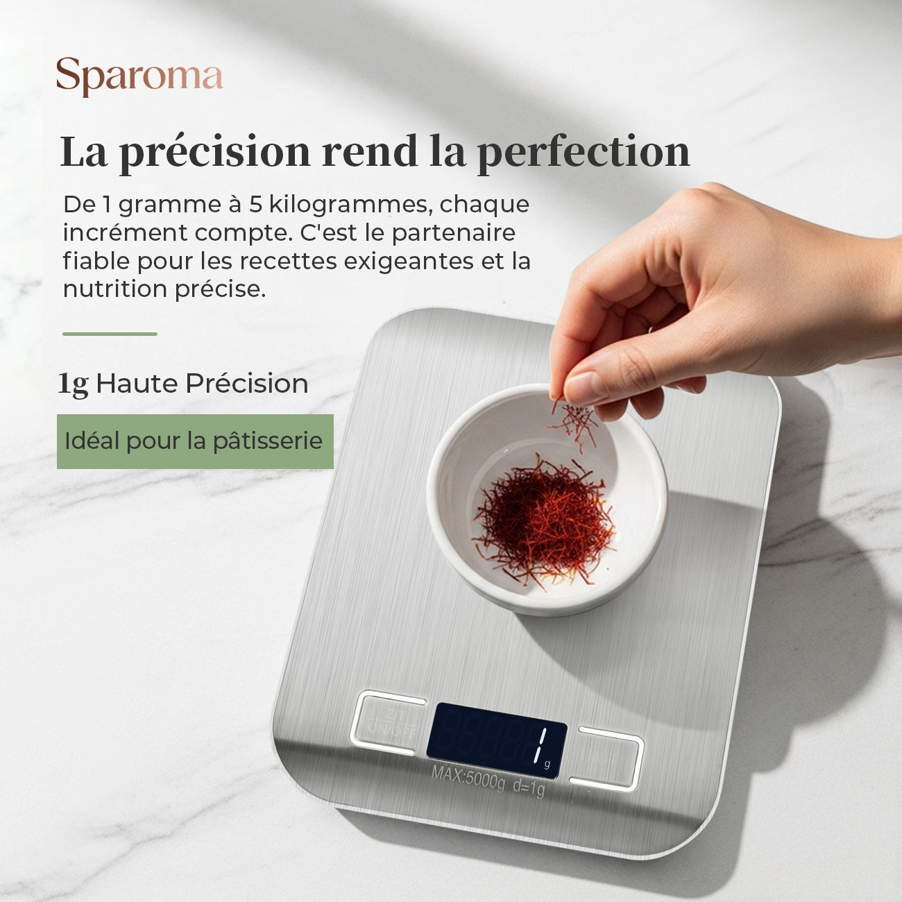 Balance de cuisine électronique Vivreal CFC-03White, capacité de 5 kg/précision de 1 g, commutation multi-unités, panneau anti-empreintes digitales en acier inoxydable, pour une utilisation en cuisine, blanc