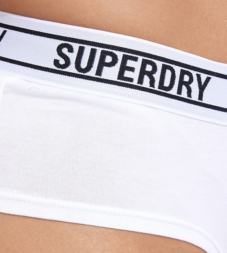 Superdry Culotte hipster femme à ceinture logo, Blanc optique, Taille XS
