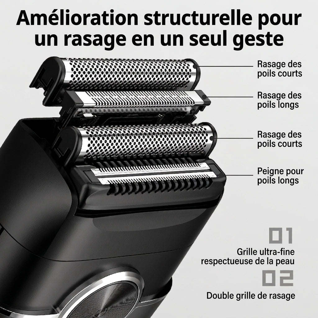 Sparoma FK-706 Rasoir Électrique Épilation Outil de Filage 4 Lames de Rasage Acier Inoxydable Longue Durée Noir