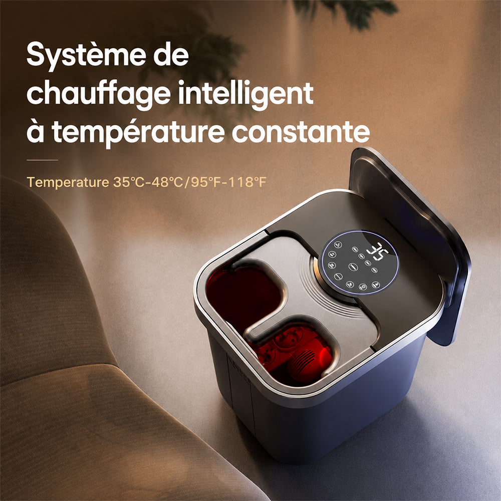 KASJ Z201 Bain de pieds massant électrique avec 6 rouleaux rotatifs & 2 points d'acupression à mouvement vertical – Stérilisation UV, Bassin profond pour bain de mollets, Chauffage réglable, Minuterie & roues faciles à déplacer pour soulager le stres