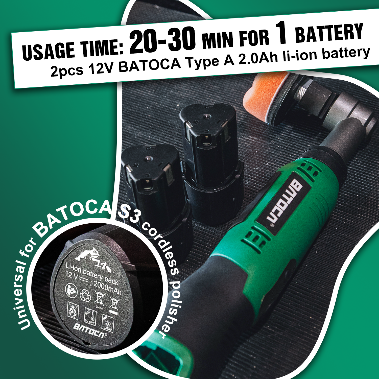 BATOCA S6 Mini polisseuse sur batterie, Kit professionnel pour esthétique automobile et entretien de la peinture, Polissage automobile 12 V, Polisseuse double action et rotative