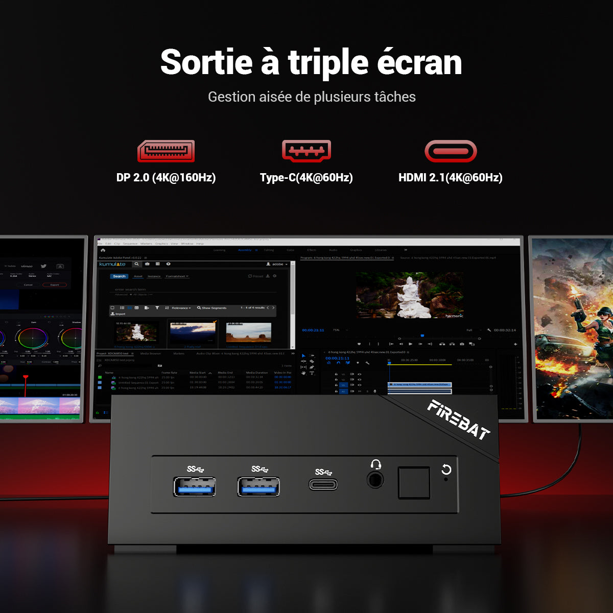 FIREBAT AM02L Mini PC AMD 6600H, 16 Go LPDDR5, 512 Go M.2 NVMe, Windows 11 Home Préactivé, Affichage 4K HDMI 2.1 / DP 1.4, Wi‑Fi 6 + Éthernet 2,5Gbps, Bluetooth 5.2