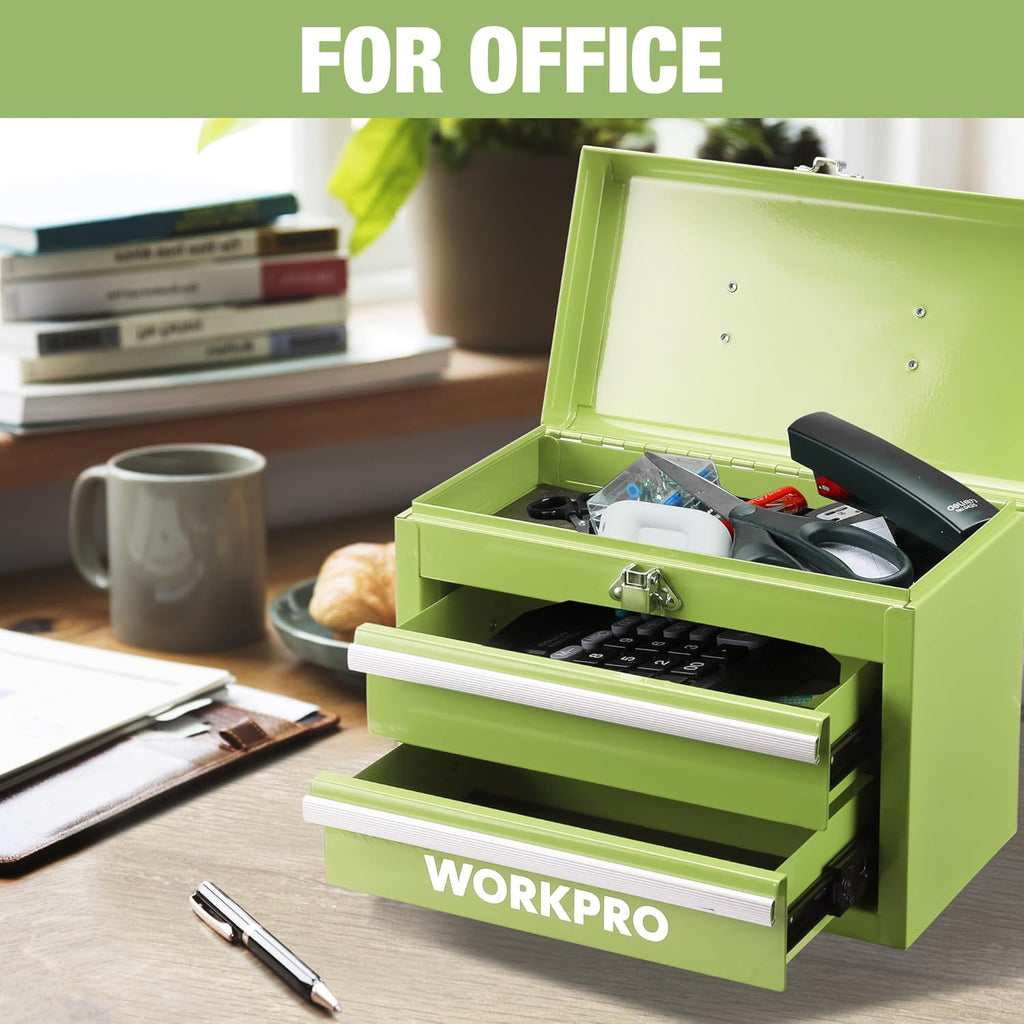 WORKPRO Boîte à outils mini portable en métal, 2 tiroirs, 10,8 x 5,9 x 8,2 pouces - Vert macaron