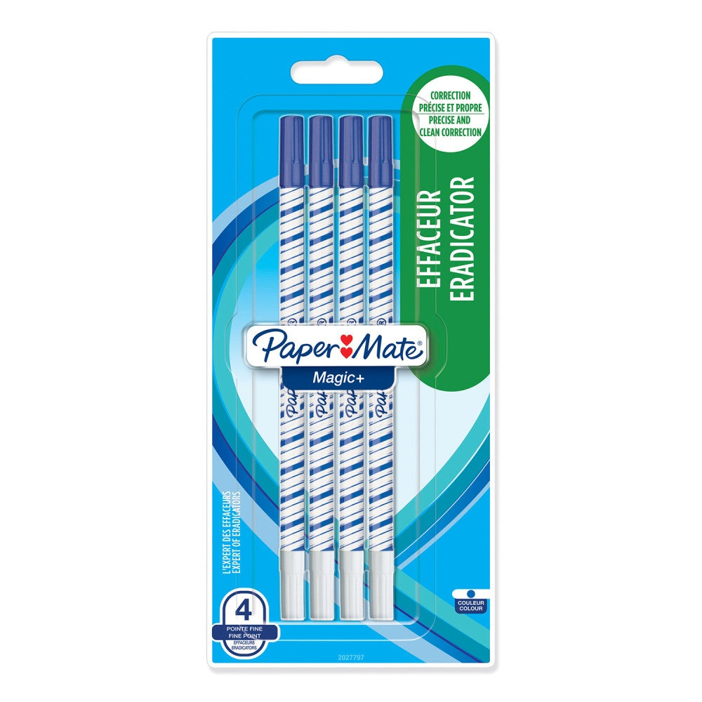 Paper Mate Magic+ effaceur | pointe fine | bleu | lot de 4