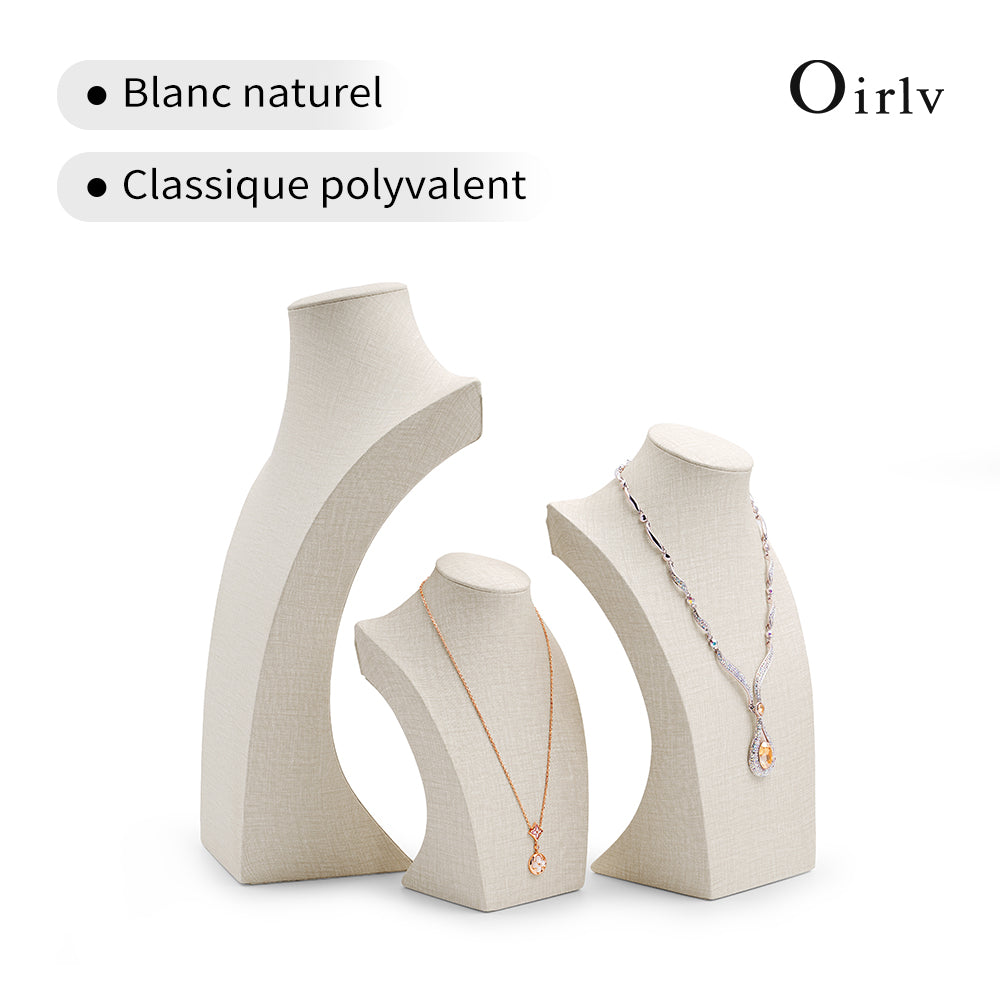 Oirlv Support de présentation pour mannequin, support de collier et pendentif en lin, support de bijoux pour buste, support de collier et pendentif, accessoire de présentation pour vitrine