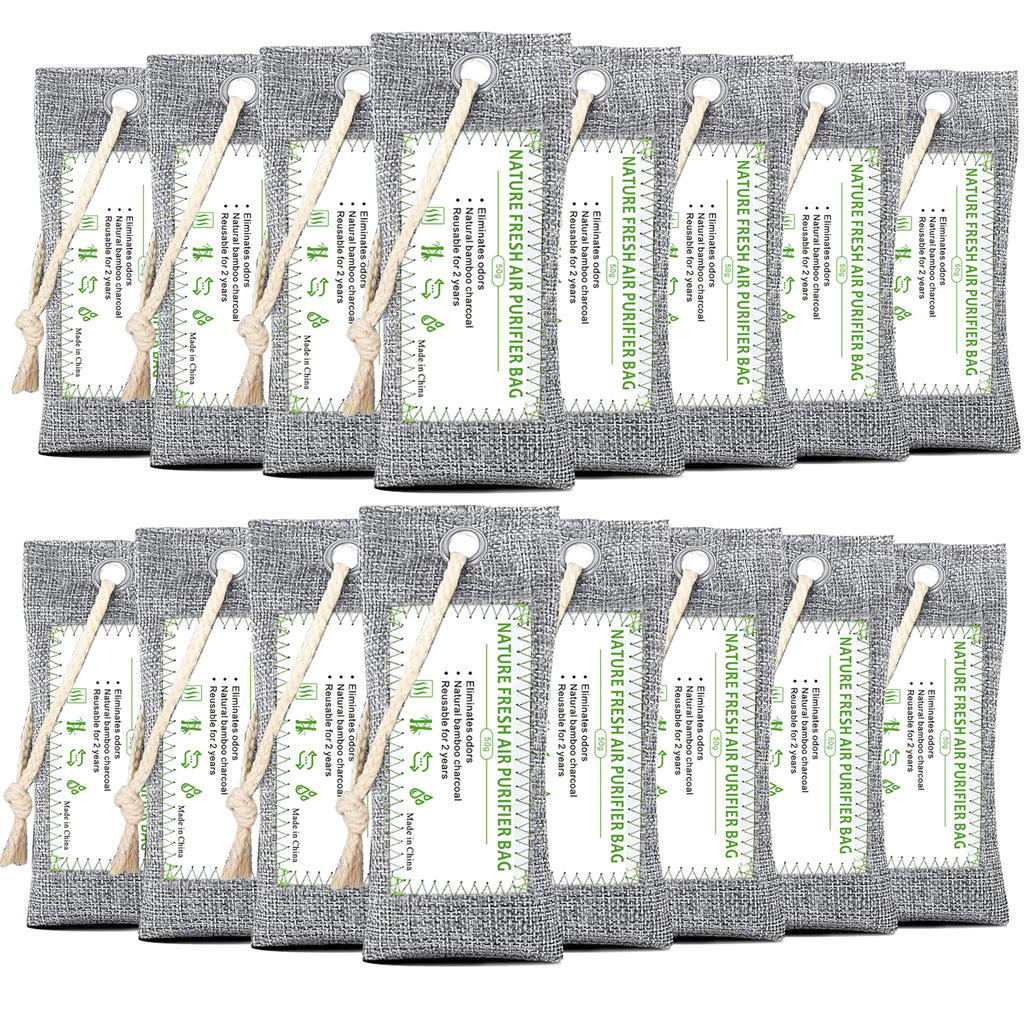 Zooly 6 x 50 g sacs de purification de l'air en bambou, sacs en charbon actif, absorbeur d'odeurs, absorbeur d'humidité, désodorisant d'auto naturel, désodorisant pour chaussures, éliminateurs d'odeurs pour la maison, pour animaux, pour placard