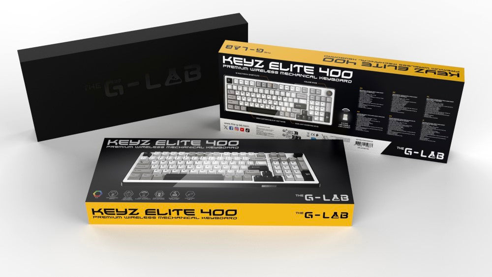 THE G-LAB KEYZ ELITE 400 Clavier Gaming Mécanique Switch Linéaire Triple Mode RGB 96 % - QWERTY - Blanc/Gris