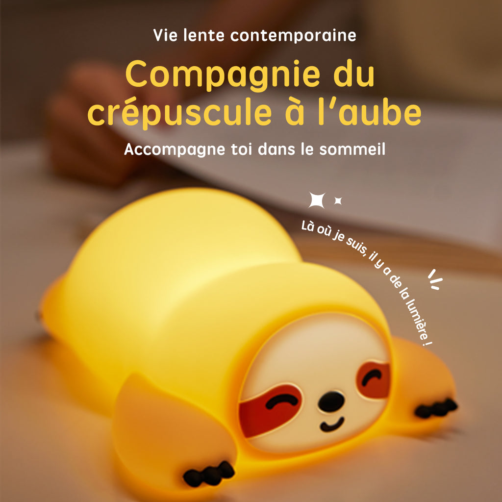 VIVREAL A046 Veilleuse LED paresseux rechargeable en silicone souple, ABS et PP, 3 niveaux de luminosité, charge Type-C - Jaune clair