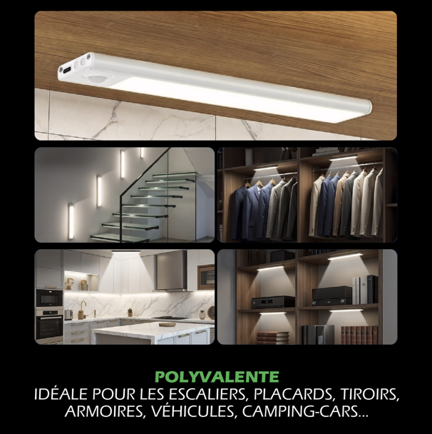 KYF lampe LED rechargeable avec détecteur de mouvement, 60 cm, batterie USB, 190 lumens