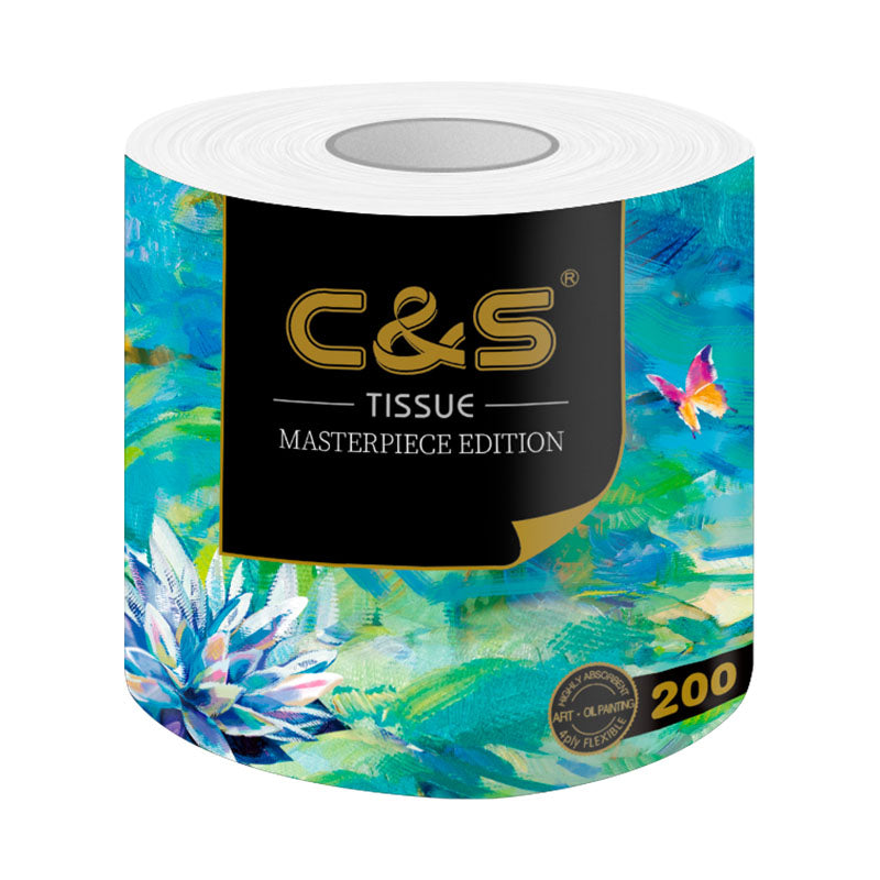 C&S Papier toilette 4 plis, motif peinture à l'huile, 200 g, doux et résistant - 10 rouleaux