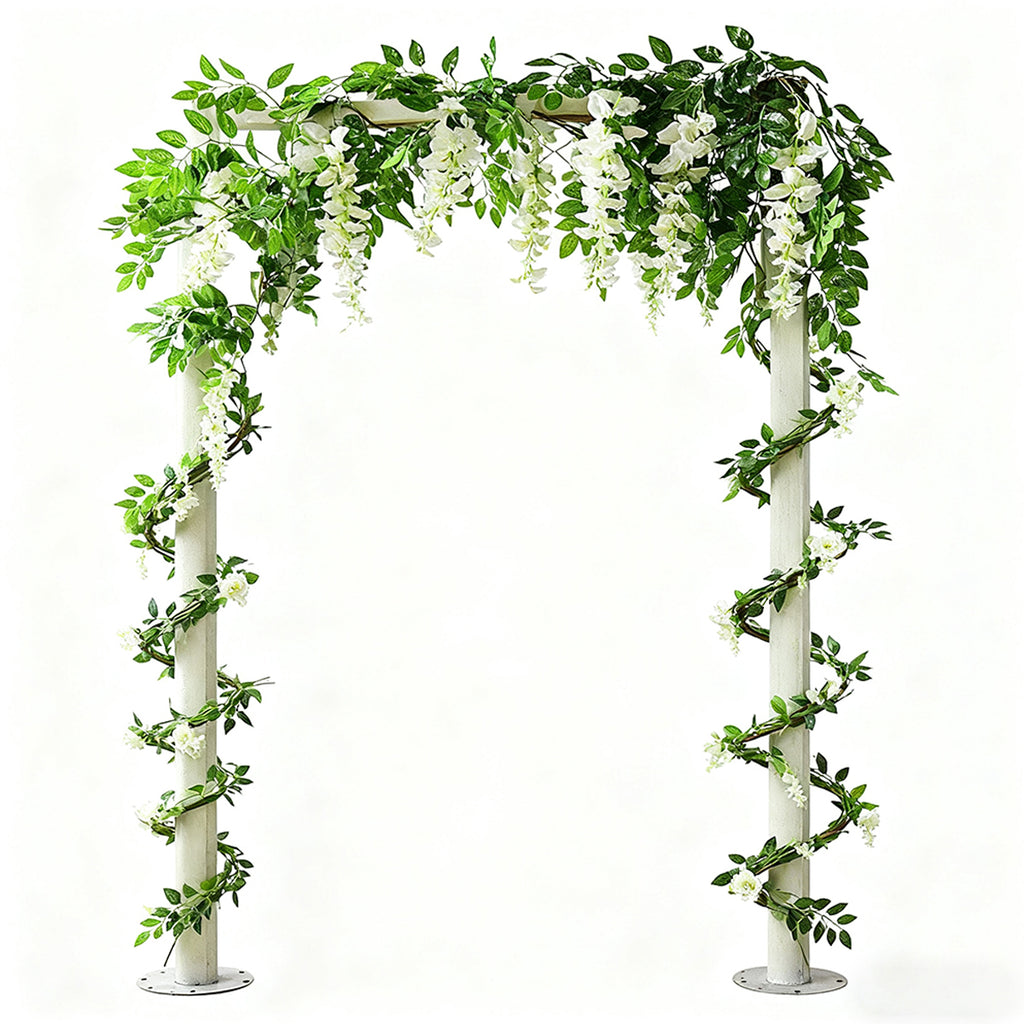 Wei's moment 2 pièces 7 ft Plantes fleuries en guirlande de liane de glycine artificielle Arts de fleurs pour cérémonie décoration de mariage à la maison (Blanc)