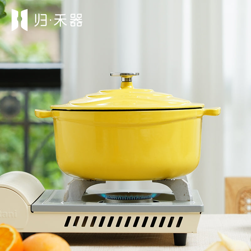 Marmite en fonte émaillée Guihe, marmite de cuisson sous pression multifonctionnelle colorée, compatible avec les plaques à induction, fond plat pour usage domestique, jaune Suli, 22 cm, 3,3 L