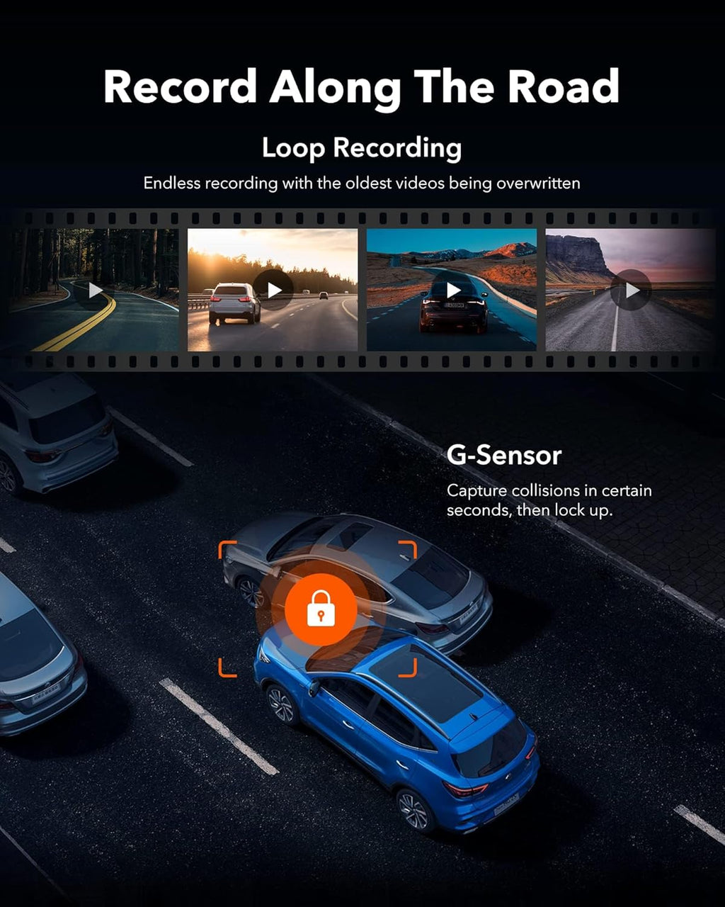 WOLFBOX G930 Caméra rétroviseur 10'' avec WiFi 5,8 GHz, Dashcam 4K avant et arrière avec WDR, Rétroviseur à écran tactile caméra de recul, Moniteur de stationnement
