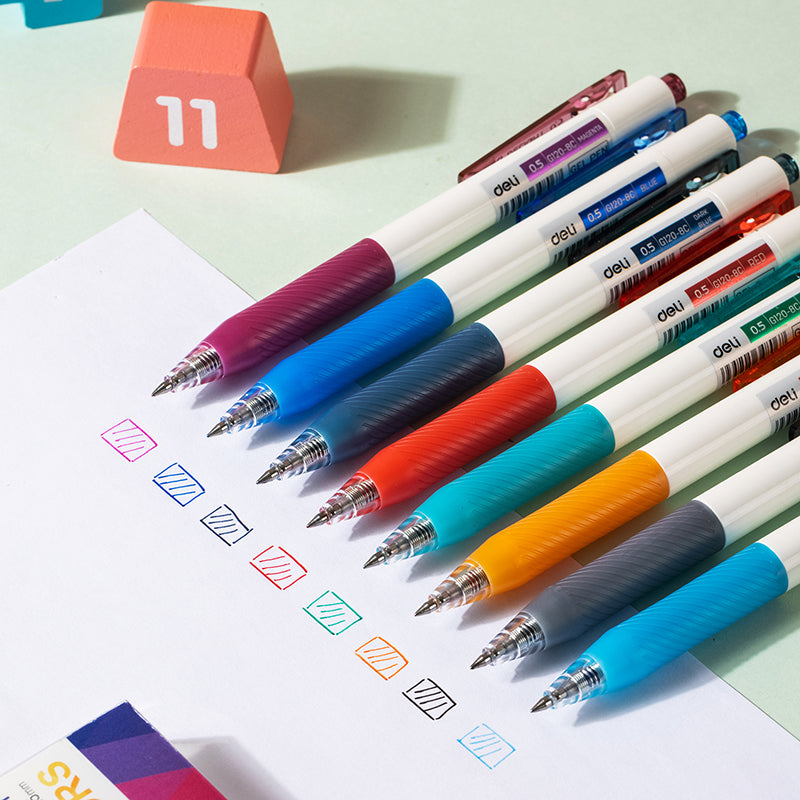 Deli Stylos gel 0,5 mm, Fournitures de bureau et scolaires, Ensemble 8 couleurs, Lot de 8