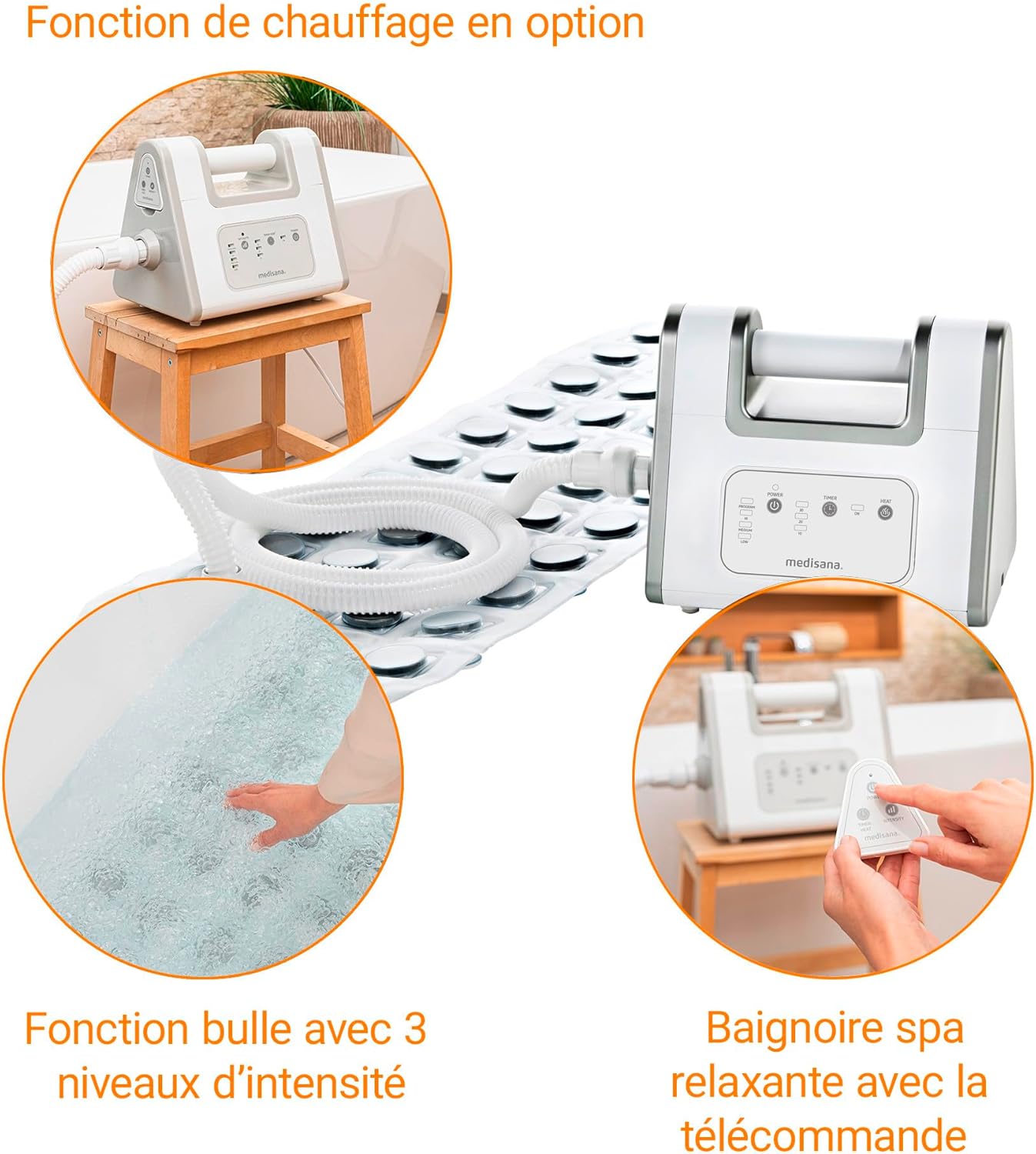 Medisana Tapis de Bain à Bulles BBS, Tapis d'hydromassage, Distributeur d'arômes inclus, 3 niveaux d'intensité, Fonction de minuterie, Spa pour la maison